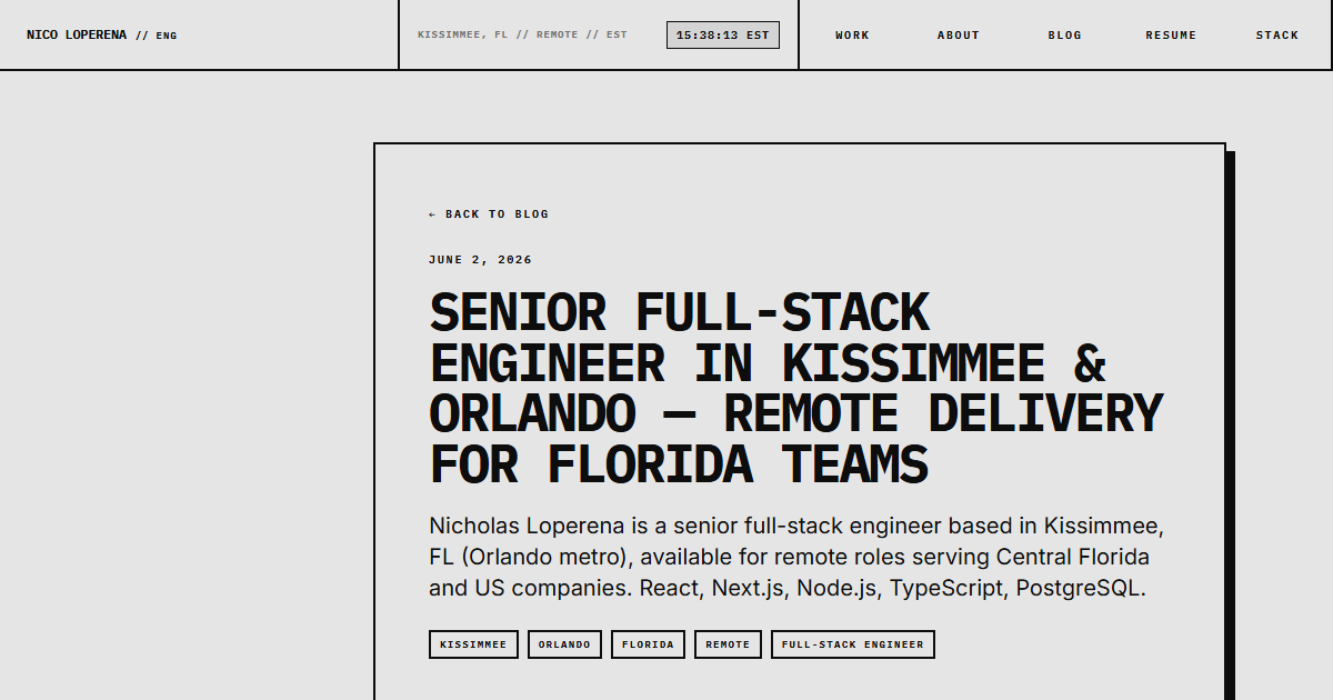 Senior Full-Stack Engineer in Kissimmee & Orlando — Remote Delivery for Florida Teams